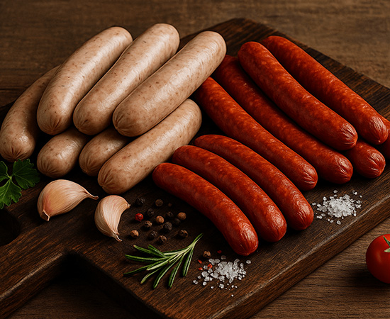 Eine Platte mit verschiedenen Wurstsorten.